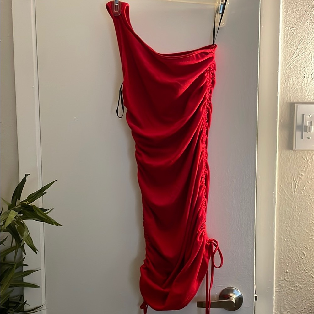 Forever 21 Red Asymmetrical Ruched Bodycon Dress